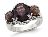 Smoky Quartz Three Stone Ring 4.50 Carat (ctw) in Sterling Silver