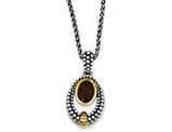1.19 Carat (ctw) Smoky Quartz Pendant Necklace in Sterling Silver with 14K Gold Accents