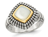 White Mother of Pearl Ring in Sterling Silver with 14K Gold Accents
