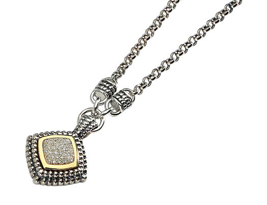 1/5 Carat (ctw) Diamond Square Necklace in Sterling Silver with 14K Gold Accents