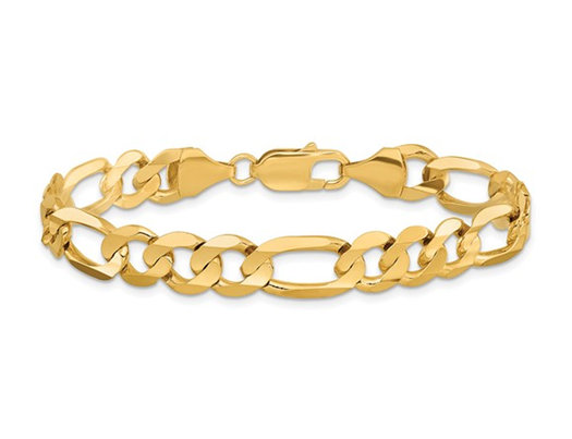 14K Yellow Gold Concave 8.75mm Figaro Bracelet (8 Inches)