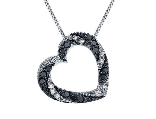 1/4 Carat (ctw) White & Black Diamond Heart Pendant Necklace  in Sterling Silver