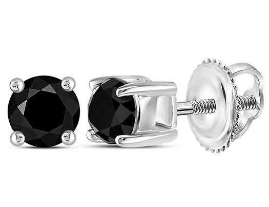 Sterling Silver Black Diamond Mens Pointed Stud Earrings 1/2 ct