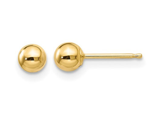 Gold Button Ball 4mm Stud Earrings in 14K Yellow Gold
