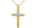 14K Yellow and White Gold Claddagh Cross Pendant Necklace with Chain