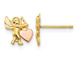 14K Yellow Gold Polished Baby Cupid and Heart Earrings