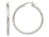 Sterling Silver Large Diamond Cut Satin Polished Hoop Earrings (1 3/4 Inches)