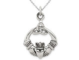 Sterling Silver Antiqued Claddagh Pendant Necklace with Chain