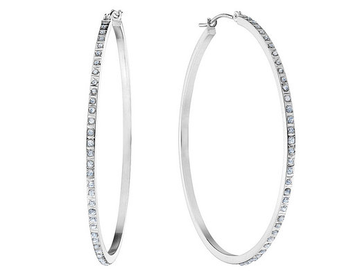 Large Hoop Earrings in 14K White Gold (1 3/4 Inch) with Diamond Accents
