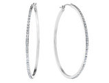 Large Hoop Earrings in 14K White Gold (1 3/4 Inch) with Diamond Accents