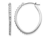 14K White Gold Accent Diamond Oval Hoop Earrings (1 Inch)