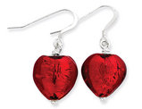 Red Murano Glass Heart Earrings in Sterling Silver