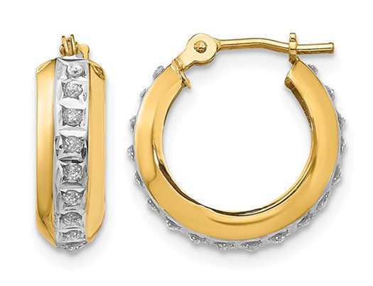 Accent Diamond Huggie Hoop Hinged Earrings in 14K Yellow Gold