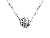Diamond Cut Fillagree Ball Pendant Necklace in 14K White Gold with Chain
