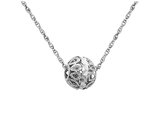 Diamond Cut Fillagree Ball Pendant Necklace in 14K White Gold with Chain