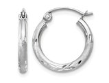 14K White Gold Diamond Cut Hoop Earrings