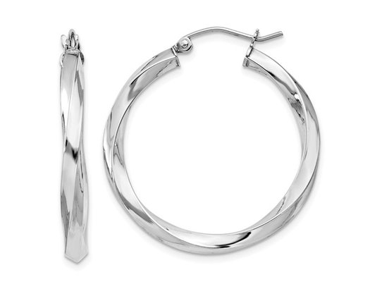 Sterling Silver Twisted Hoop Earrings  1 1/4 inch (3.00mm Thick)
