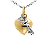 Heart and Key Pendant Necklace in 14K Yellow & White Gold with Chain