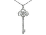 Key Pendant Necklace in Sterling Silver with Synthetic Cubic Zirconia