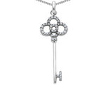 Synthetic Cubic Zirconia Key Pendant Necklace in Sterling Silver with Chain
