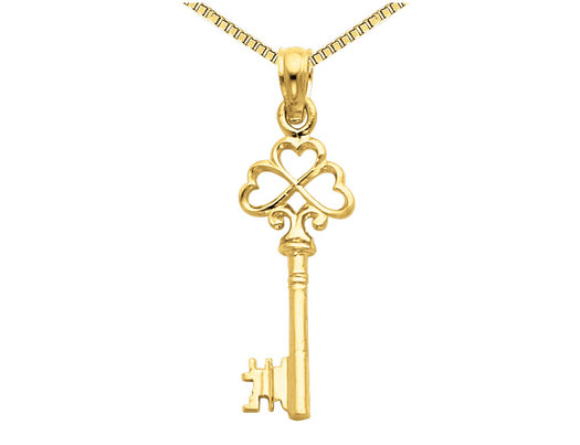 14K Yellow Gold Polished Key Pendant Necklace with Chain
