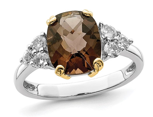 3.00 Carats (ctw) Smoky Quartz and Created Synthetic White Topaz Ring  in Sterling Silver