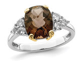 3.00 Carats (ctw) Smoky Quartz and Created Synthetic White Topaz Ring  in Sterling Silver