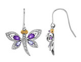 Amethyst and Iolite Dragonfly Earrings with Diamonds 9/10 Carat (ctw) in Sterling Silver