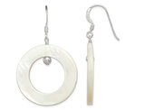 White Mother of Pearl Circle Dangle Earrings in Sterling Silver