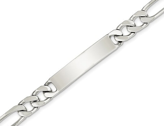 Men's Engraveable Polished Figaro Link ID Bracelet in Sterling Silver 8.5 Inches