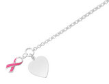 Sterling Silver Toggle Heart & Pink Ribbon Bracelet 7.5 Inches
