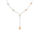 Cultured Freshwater Pink Pearl Lariat Necklace in Sterling Silver 16 Inches