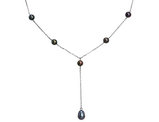Cultured Freshwater Black Pearl Lariat Necklace in Sterling Silver 16 Inches