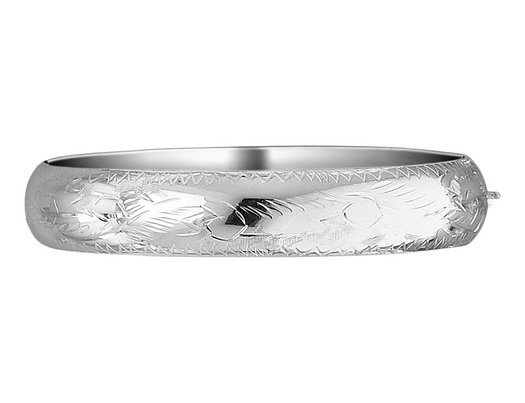 Sterling Silver Rhodium Plated Fancy Hinged Bangle (12.0mm)